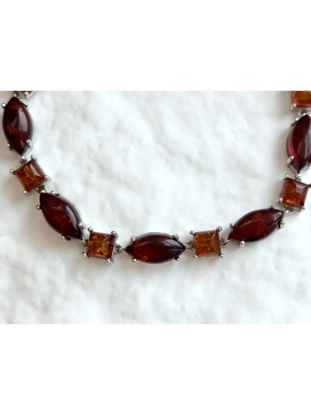 Natural Baltic Amber Marquise Chainlink Vintage Sterling Silver 925 Bracelet 7